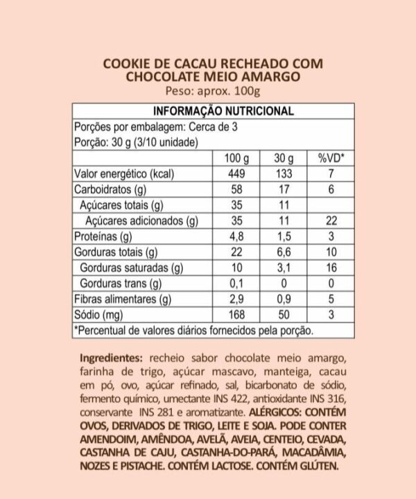 Cookie de Cacau com Chocolate Meio Amargo