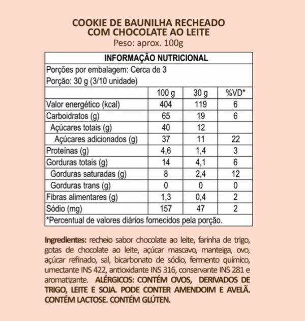 Cookie de Baunilha com Chocolate ao Leite
